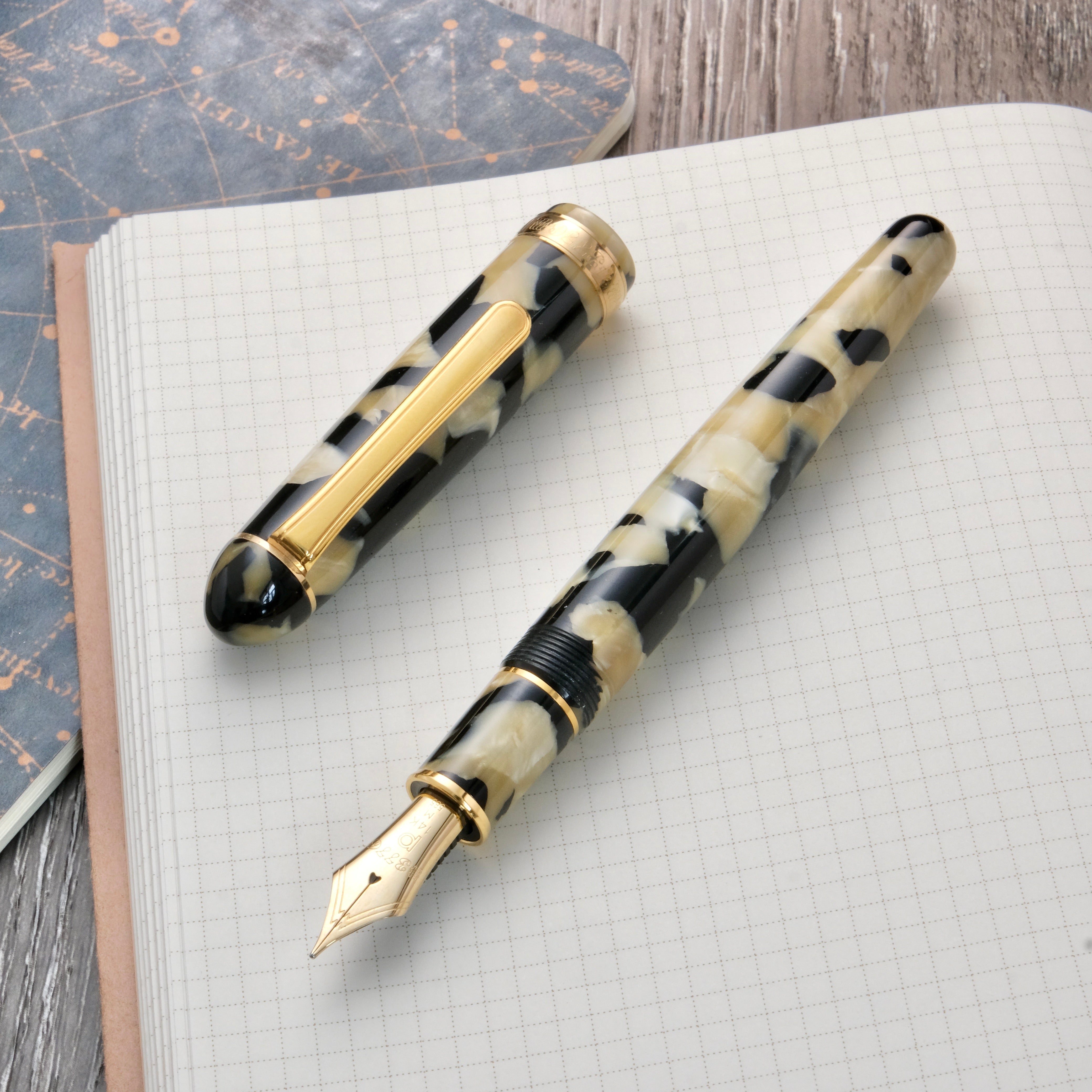 Platinum 3776 Celluloid Fountain Pen - Calico 賽璐珞鋼筆 - 黑錦鯉 – Muze Pens