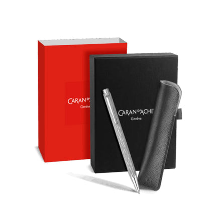 Caran d'Ache Ecridor Ballpoint Pen & Leather Case Set - Venetian (Platinum)